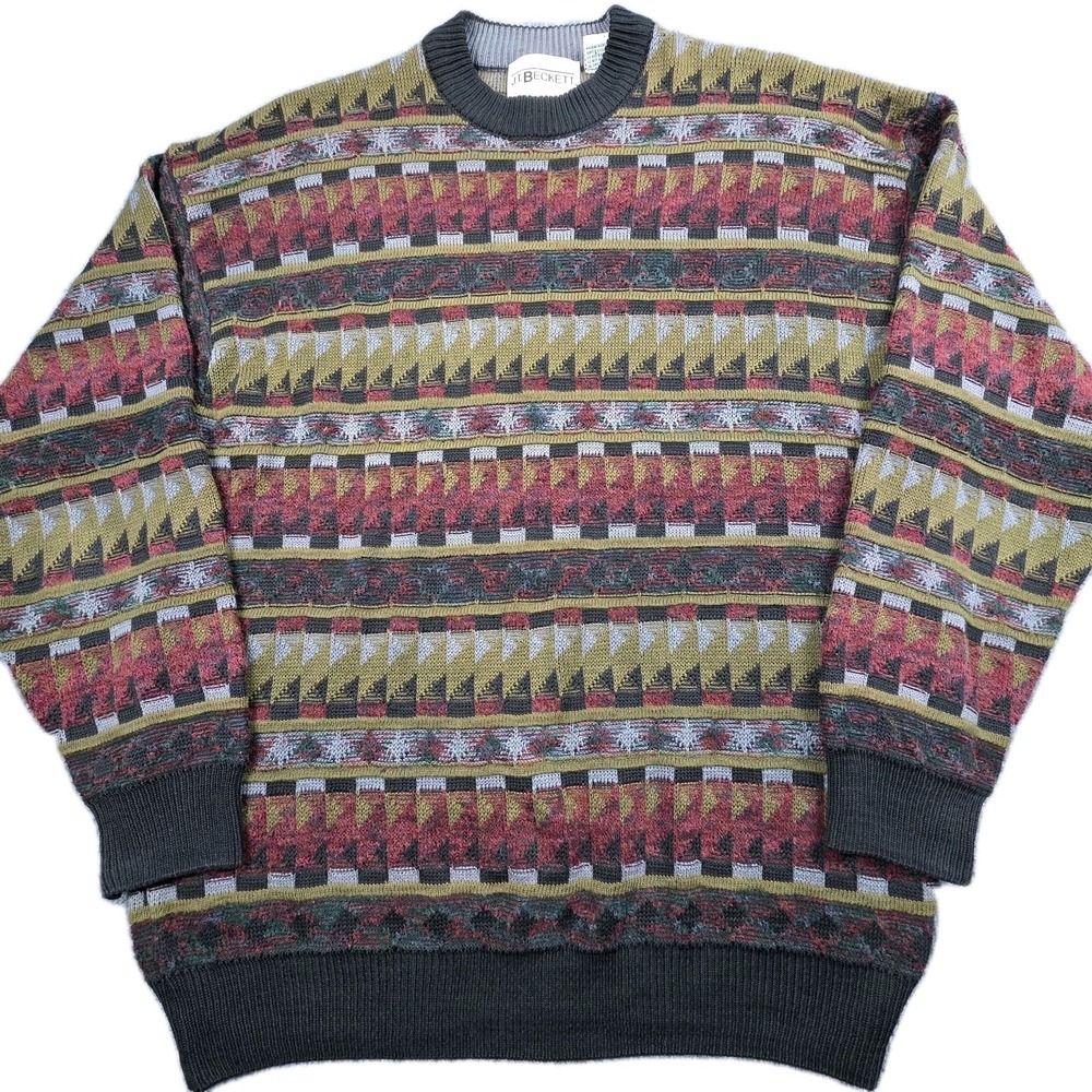 JT Beckett Sweater Men's Large Vintage 90s Cosby‎ Biggie Geometric Grandpa Dad
